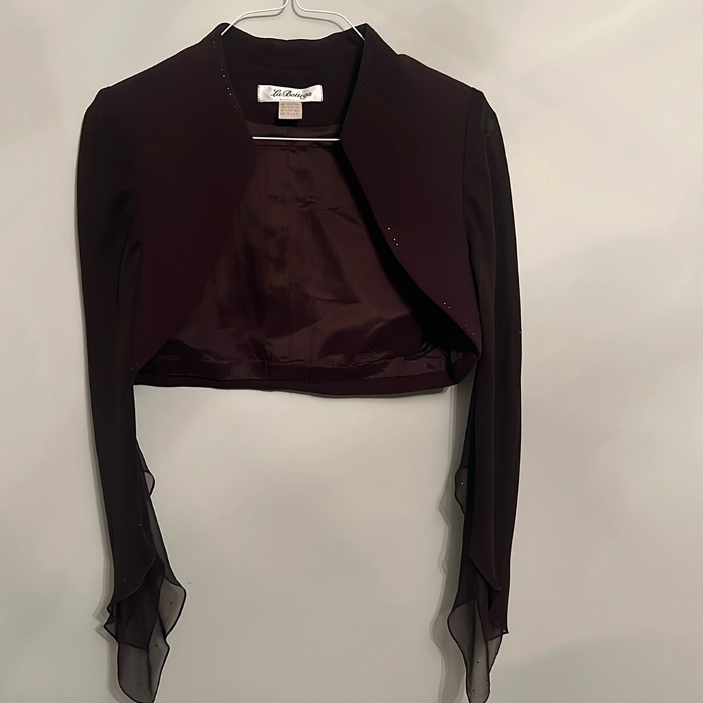 La Bottega Cropped Brown Vintage Designer Longsleeve Blouse Top